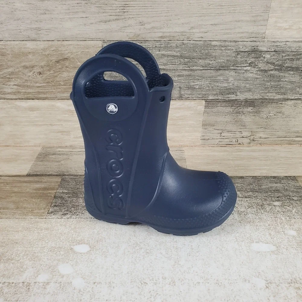 Crocs Handle It Kids Rain Boots Sz 9 Blue Rubber Oversized Handles Pull On